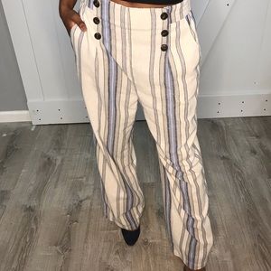 Blue, white, gray, striped linen pants